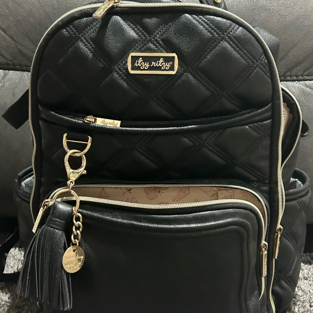 Itzy Ritzy Quilted Black Diaper Bag with Gold Accents